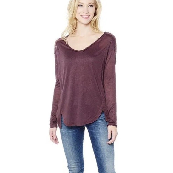 Free People Size SP The Gatsby Purple Embroidered Tunic Top Boho Minimalist - Picture 2 of 13